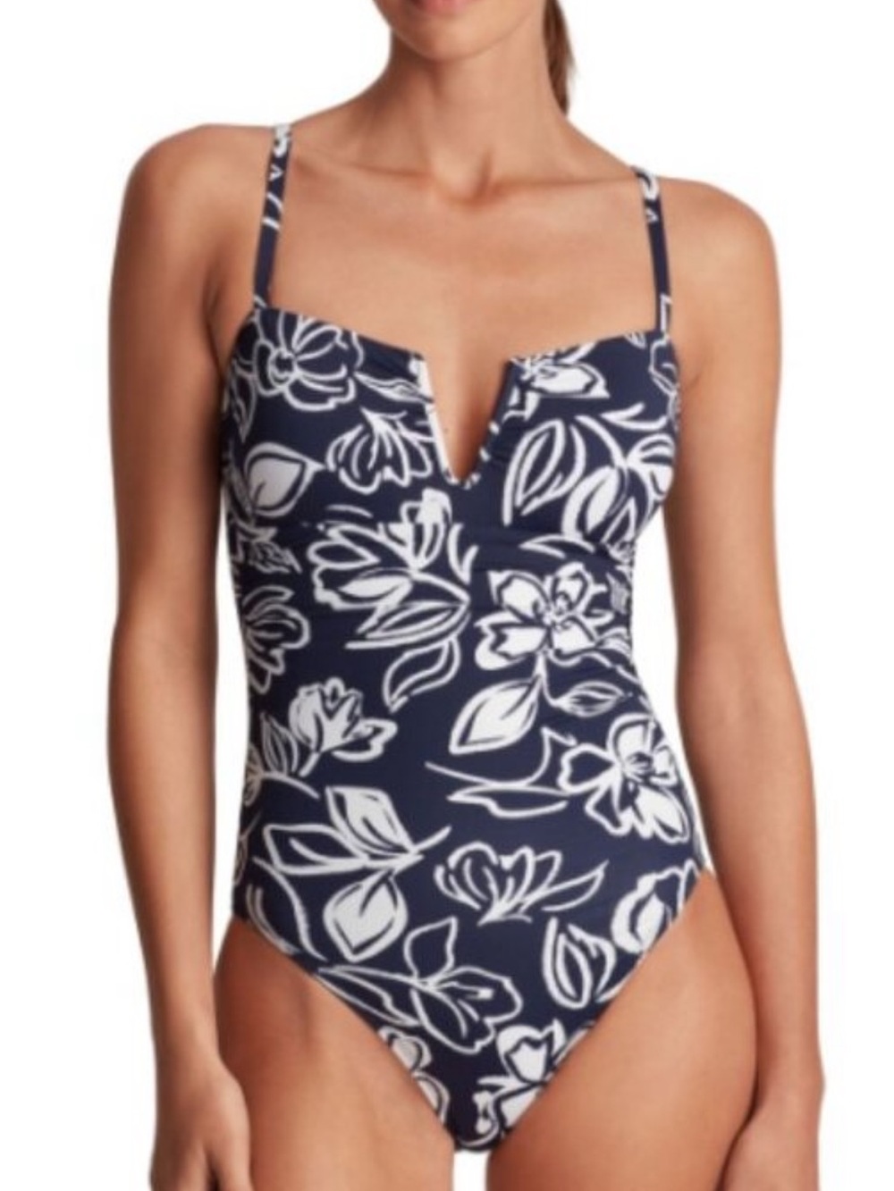 Ralph Lauren Navy & White Floral One-Piece Swim Bodysuit